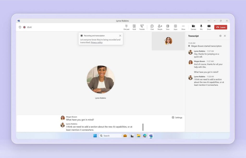 UI of Microsoft Teams Phone