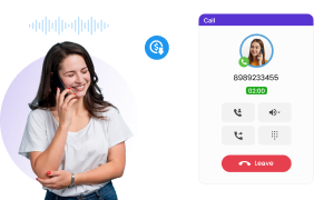 A woman talking over a VoIP softphone app